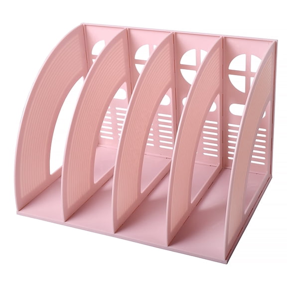 SAYEEC File Holder Storage Folder 4 Compartment Standing Desktop Hollow Organizer Pink Plastic Paper Notebook Magazine Bookstore for Office & Home