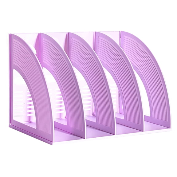 SAYEEC File Holder Storage Folder 4 Compartment Standing Desktop Hollow Organizer Purple Plastic Paper Notebook Magazine Bookstore for Office & Home