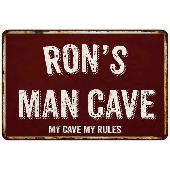 RON'S Man Cave Red Grunge Sign 16 x 24 Matte Finish Metal Sign 116240003025