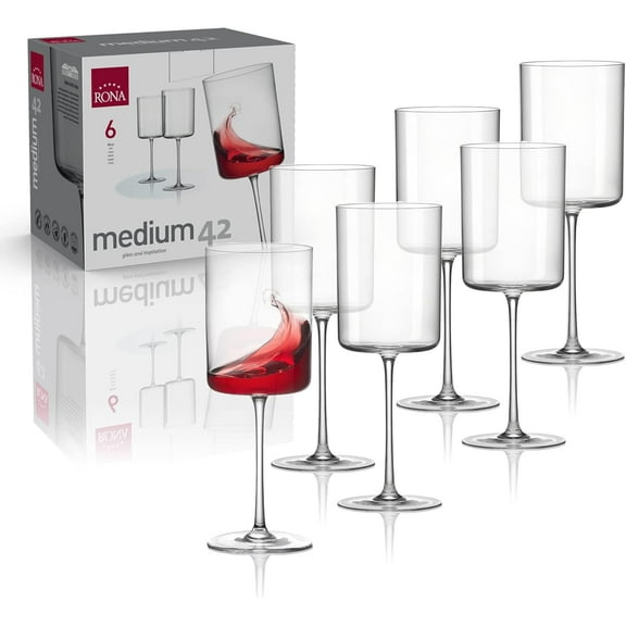 RONA Medium 42 Wine Glass | 14 oz. | Set of 6 | Medium Collection | White and Red Wine Glass Set | Crystalline Glass | Ideal for Home, Restaurant, Party, Wedding, Champagne | Made in Europe |
