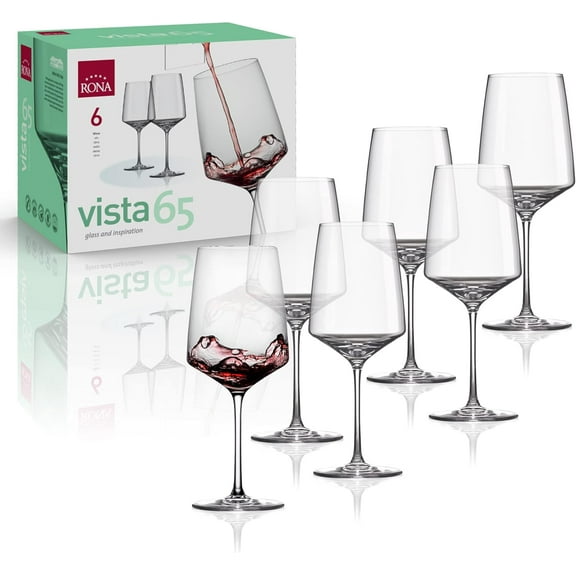 RONA Vista 65 Wine Glass | 22 oz. | Set of 6 | Vista Collection | Red Wine Glass Set | Crystalline Glass | Ideal for Home, Restaurant, Party, Wedding, Champagne | Made in Europe |