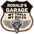 thumbnail image 1 of RONALD'S Garage My Tools My Rules V8 Wings 12x12 Metal Sign 211110026024, 1 of 1