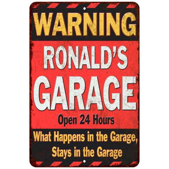 RONALD'S Garage Warning Man Cave Wall Decor 12 x 18 Matte Finish Metal 112180030024