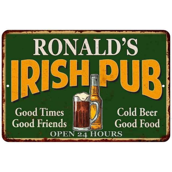 RONALD'S Irish Pub Beer Metal Sign Bar Decor 8x12 208120013024