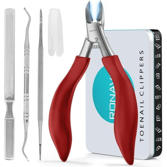 RONAVO Nail Clippers Set - Ingrown Toenail Treatment & Toenail Clippers for Thick Nails,Heavy Duty Professional Toe Nail Clippers for Men/Elderly