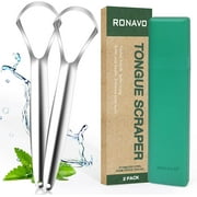 RONAVO Tongue Scraper for Adults, 2 Pack Tongue Scrapers for Oral Hygiene and Fresh Breath, Stainless Steel Tongue Cleaner with Case, Dentist Approved, Easy to Use and Clean