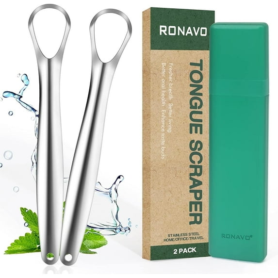 RONAVO Tongue Scraper with Travel Case for Adults – Stainless Steel Oral Hygiene Tool, Fights Bad Breath, Healthy Oral Care