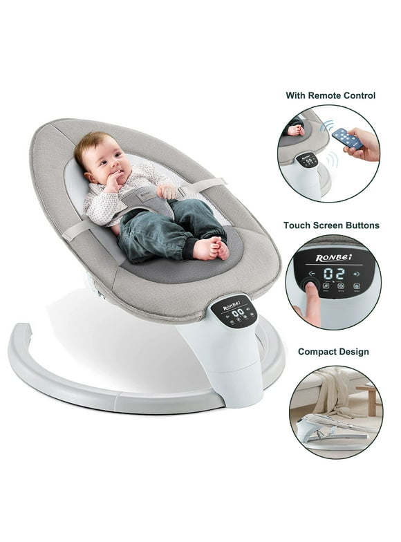 RONBEI 3 IN 1 Baby Swing for Infants Soothe Portable  Newborn Swing with Music Remote Control Timing Function Mosquito Net Gray