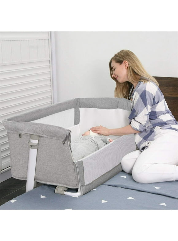 RONBEI Baby Bassinet, Bedside Sleeper, Adjustable Portable Bed for Infant/ Newborn (Light Grey)