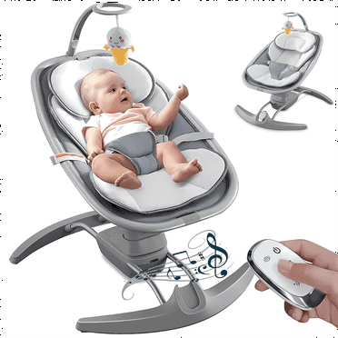 RONBEI Baby Swing for Infants, Portable Swing with Music Playing, Unisex Baby Bouncer, Baby Swing for Home Travel,Dark Gray
