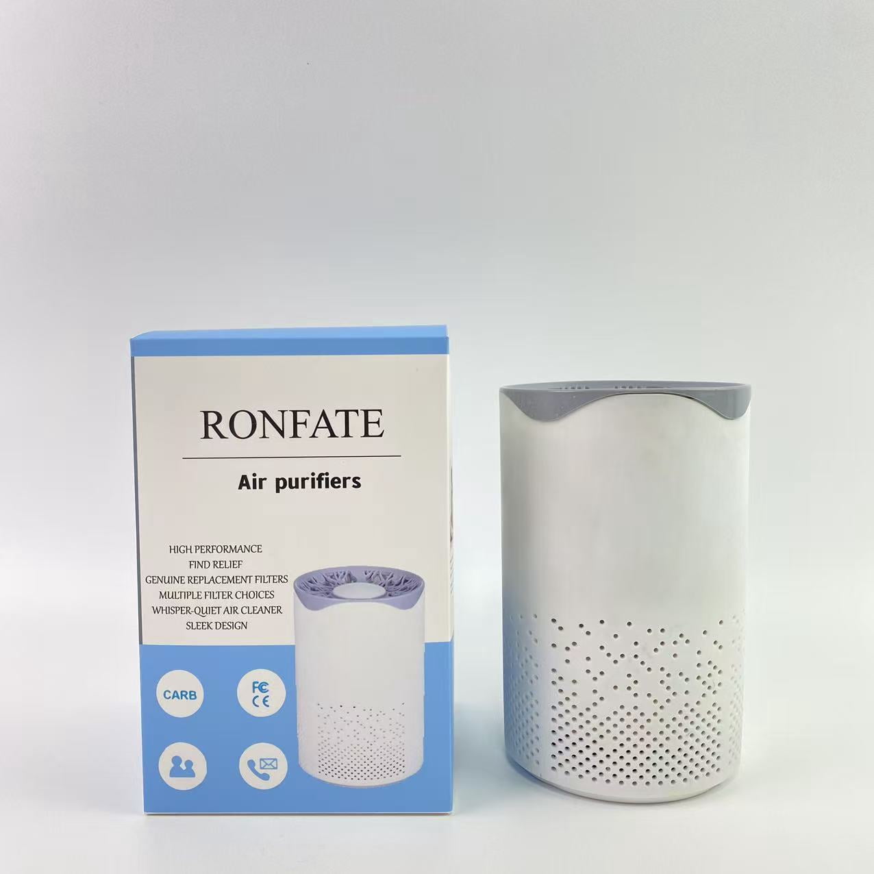 RONFATE Air purifiers, Home air purifier with H13 True HEPA filter, 3-speed compact air purifier, timer, white