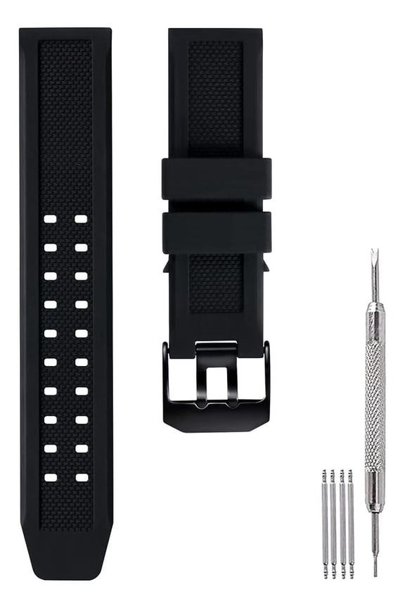-23mm Rubber Watch Strap Fits 3050 8800 3950 Series Silicone Replacement Band with Black/Silver Buckle Waterproof (Black - Black Buckle)