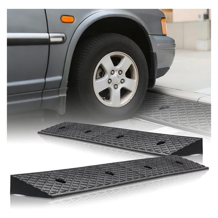 RONG-3 2pcs 2" Rise Threshold Ramp Heavy Duty Loading Driveway Ramp Rubber Curb Ramp 38.6 in L x 5.9 in W x 2 in H for Cars, Warehouse, Wheelchair, Motorcycles