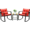 thumbnail image 1 of RONG-3 3 Piece Rocking Bistro Set Wicker Patio Outdoor Furniture Porch Chairs Conversation Sets with Glass Coffee Table，Red, 1 of 10