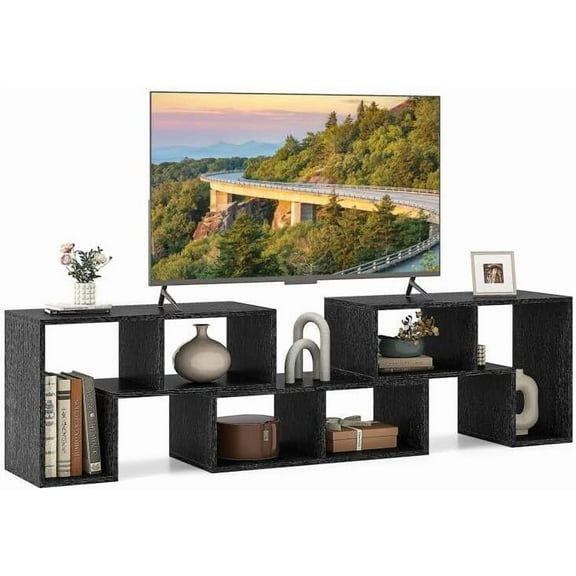 RONG-3 3 Pieces Cube TV Stand, Modern Entertainment Center for up to 65 Inch TV, Minimalist TV Console Table, Free Combination Storage Bookcase Shelf for Living Room or Bedroom，Black Wood Grain