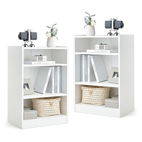 RONG-3 3 Tier Bookcase, Floor Standing Open Bookshelf with 18-Position Adjustable Shelves, Anti-toppling Device, Modern Multipurpose Display Storage Organizer for Living Room Study (2, White)