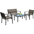 thumbnail image 1 of RONG-3 4 Pieces Patio Furniture Set Outdoor Garden Patio Conversation Sets Poolside Lawn Chairs with Glass Coffee Table Porch Furniture，Brown, 1 of 8