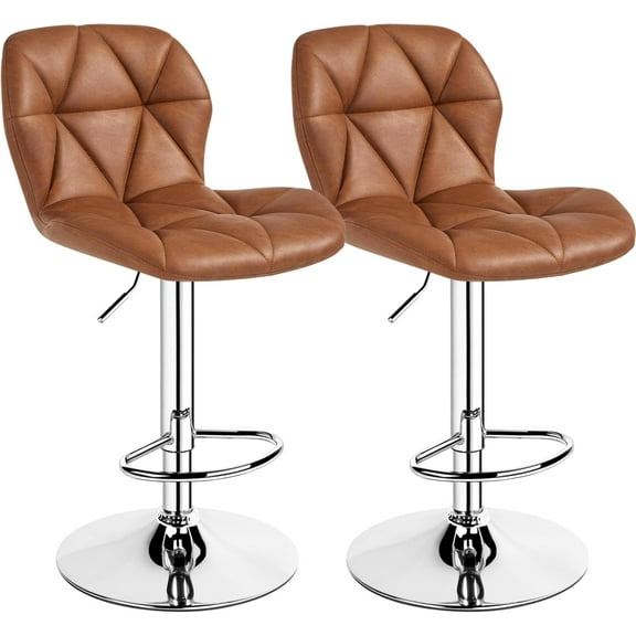 RONG-3 Bar Stools Set of 2, PU Leather Bar Chairs with Backrest, Height Adjustable Swivel Island Stools for Bar, Kitchen Counter,Retro Brown.