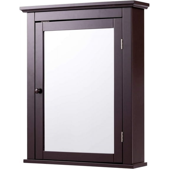 RONG-3 Bathroom Cabinet with Mirror, Mirrored Wall-Mounted Storage Medicine Cabinet w/Single Door & Adjustable Shelf , Multipurpose Wall Cabinet for Bathroom，Brown