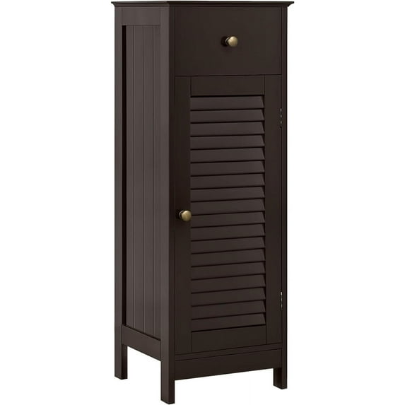 RONG-3 Bathroom Floor Storage Cabinet, Freestanding Side Table Storage Organizer Unit with Drawer and Single Shutter Door,Espresso
