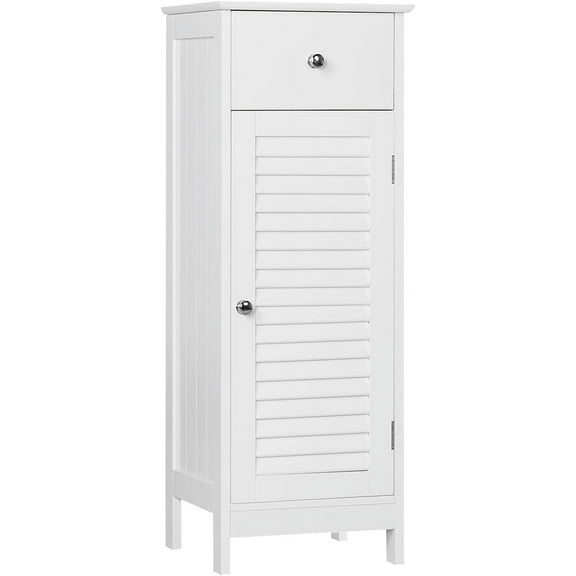 RONG-3 Bathroom Floor Storage Cabinet, Freestanding Side Table Storage Organizer Unit with Drawer and Single Shutter Door,White