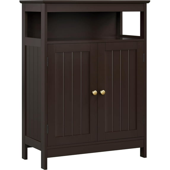 RONG-3 Bathroom Floor Storage Cabinet, Wooden Free Standing Storage Organizer with 2 Doors & Adjustable Shelf for Living Room, Hallway, Espresso