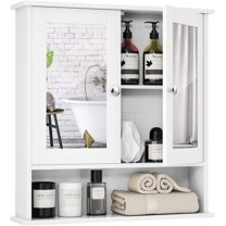 RONG-3 Bathroom Medicine Cabinet with Mirror, Wall Mounted Wooden Hanging Organizer with Doors and Shelves, Bathroom Wall Mirror Cabinet，White