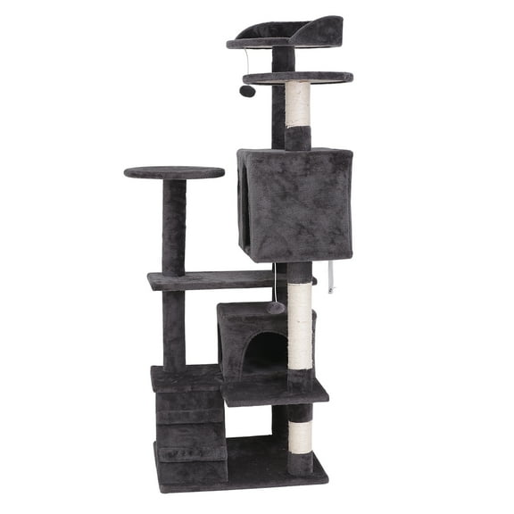 RONG-3  Cat Tower for Indoor Cats Kitten Tree Multi-Level Cat Tree with Condo Furniture Activity Center with Scratching Posts Funny Toys Kittens Pet Play House,55" Gray