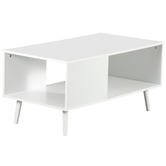 RONG-3 Coffee Table with Storage, Mid Century Modern Center Table for Living Room, Rectangle Tea Table with Open Storage Shelf & Floor-Anti-Scratching Tapered Metal Legs, Rustic Brown