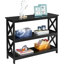RONG-3 Console Table with Storage Shelves, 3-Tier Entryway Table Sofa Side Table Narrow Long Bookshelf for Hallway Living Room, Accent Furniture, Black
