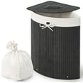 thumbnail image 1 of RONG-3 Corner Laundry Hamper with Lid, 58 L Bamboo Laundry Basket with Removable Liner & Handle, Triangle Clothes Hamper for Small Spaces, Bedroom, Bathroom, Laundry & Living Room ,Black, 1 of 9