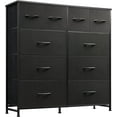 thumbnail image 1 of RONG-3 Dresser for Bedroom with 10 Fabric Drawers, Tall Chest Organizer Units for Clothing, Closet, Storage Tower with Cabinet, Metal Frame, Wooden Top,Black, 1 of 10