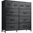 thumbnail image 1 of RONG-3 Dresser for Bedroom with 10 Fabric Drawers, Tall Chest Organizer Units for Clothing, Closet, Storage Tower with Cabinet, Metal Frame, Wooden Top,Charcoal Black Wood Grain Print, 1 of 9