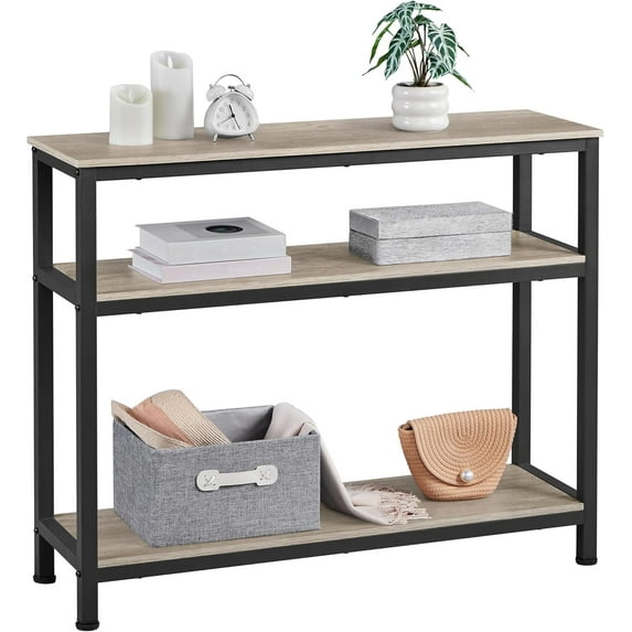 RONG-3 Entryway Table with Storage Shelves, 40 Inch Console Table with Metal Frame, Wood Behind Couch Sofa Tables for Entryway, Living Room, Gray