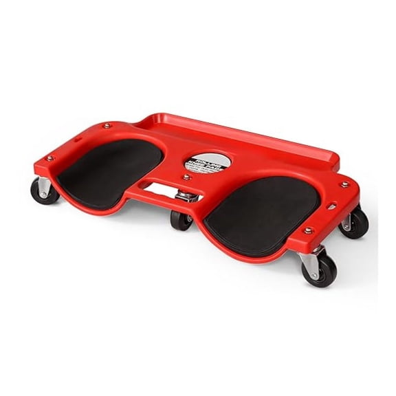 RONG-3 Flooring Knee Pads with Tool Tray Holder, Garage Rolling Knee Creeper Pads with 5 360-Degree Swivel Castors for Home Workshop Auto Repairing, 10x20 Inch Red