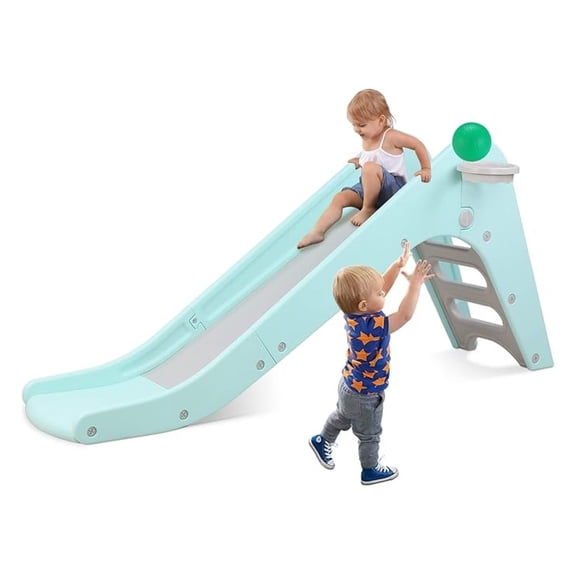 RONG-3 Freestanding Kids Slide, Toddler Slide Climber with Basketball Hoop & Ball, Baby Playset w/Long Slope, for Boys and Girls Birthday, Sturdy Playground Toy for Indoor Outdoor (Robin Egg Blue)