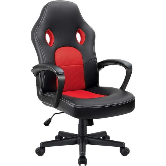 RONG-3 Gaming Chair, Adjustable Swivel Desk Chair with Padded Armrests and Lumbar Support, Leather and Mesh Design,Red