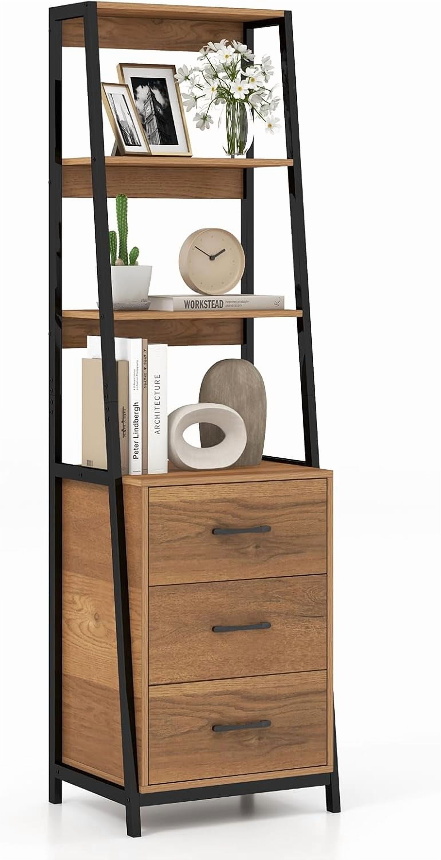 RONG-3 Industrial Ladder Bookshelf, Freestanding 4-Tier Bookcase with ...