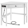 thumbnail image 1 of RONG-3 L Shaped Corner Computer Desk with Power Outlets, Reversible Triangle Workstation and Hook for Small Space, Modern Home Office Desk Gaming Table with Drawer & Shelf, White,Large, 1 of 6