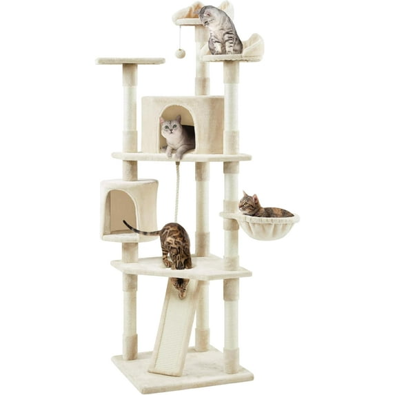 RONG-3 Multi-Level Cat Trees Indoor Cat Tower with Sisal-Covered Scratching Posts, Plush Perches and Condo for Kittens, Cats and Pets ,Beige