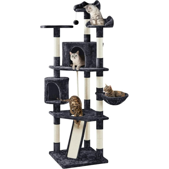 RONG-3 Multi-Level Cat Trees Indoor Cat Tower with Sisal-Covered Scratching Posts, Plush Perches and Condo for Kittens, Cats and Pets ,Black