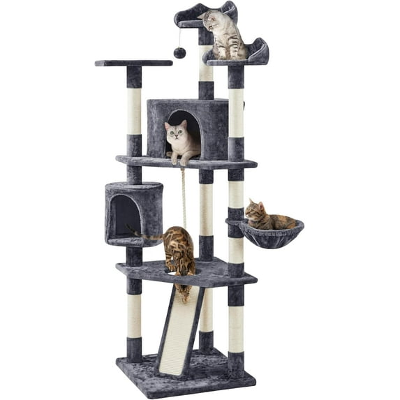 RONG-3 Multi-Level Cat Trees Indoor Cat Tower with Sisal-Covered Scratching Posts, Plush Perches and Condo for Kittens, Cats and Pets ,Dark Gray