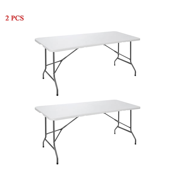 RONG-3 Multipurpose Banquet Fold-in-Half Table Lightweight Durable Desk with Secure Base for Indoor and Outdoor,Dining, Barbecues, Camping,White-2PCS
