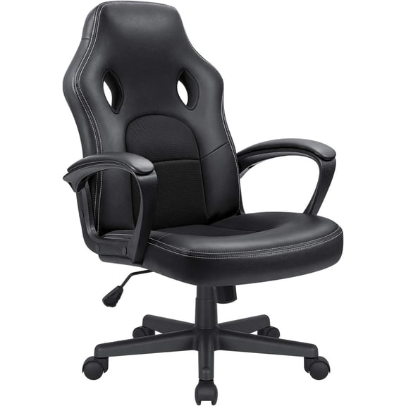 RONG-3 Office Gaming Chair High Back Leather Computer Chairs Ergonomic Height Adjustable Racing Game Desk Chair Executive Conference Task Chair,Black