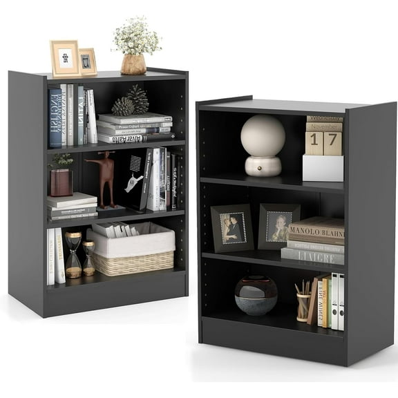 RONG-3 Open Bookcase, Modern 3-Cube Bookshelf with 18-Position Adjustable Shelves & Anti-toppling Devices, Multipurpose Cubical Display Storage Organizer for Living Room Study,Black,2pcs