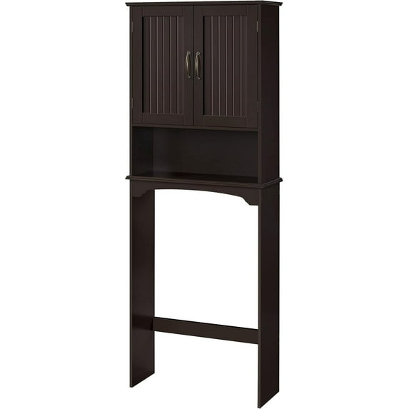RONG-3 Over The Toilet Cabinet, Double Door Bathroom Storage Organizer, Toilet Rack with Inner Adjustable Shelf and Open Storage Shelf,Espresso