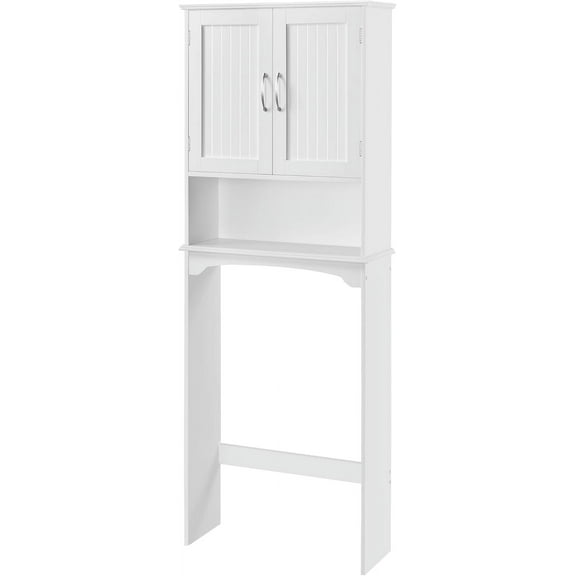 RONG-3 Over The Toilet Cabinet, Double Door Bathroom Storage Organizer, Toilet Rack with Inner Adjustable Shelf and Open Storage Shelf,White