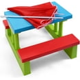 thumbnail image 1 of RONG-3 Picnic Table, Outdoor Kids Table and Bench Set w/Removable Umbrella, Plastic Children Patio Furniture, Toddler Picnic Tables for Backyard, Garden, Nursery, Gift for Boys Girls (Red), 1 of 8