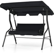 RONG-3 Porch Swing, Patio Swing with Removable Cushion & Powder-Coated Steel Frame, Outdoor Swing with Canopy for Porch, Backyard, Garden, Balcony,Black