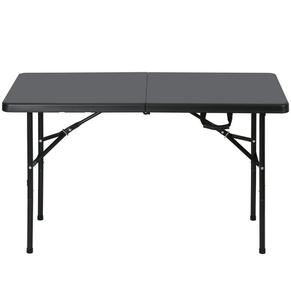RONG-3 Portable Plastic Folding Table Heavy Duty White Black Picnic Dining Table Fold-in-Half for Camp Party Kitchen Indoor Outdoor